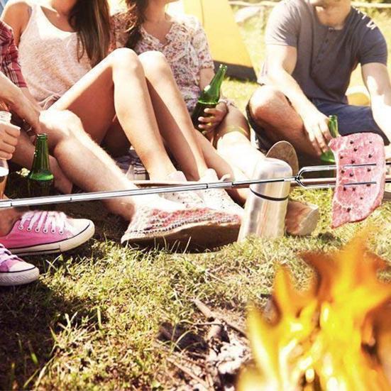 Telescopic BBQ Fork Stainless Steel U-shaped Kabob Skewers Extendable Marshmallow Hot Dog Roasting Sticks for Campfire Picnic Outdoor Cooking