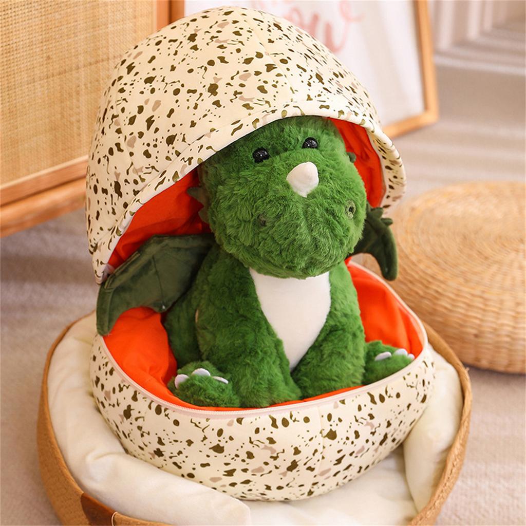 2 In 1 Dinosaur Plush Dinosaur Egg Plush Toys with Wings Green Dinosaur Cuddly Hugging Sleeping Doll Funny Gifts Halloween Plush