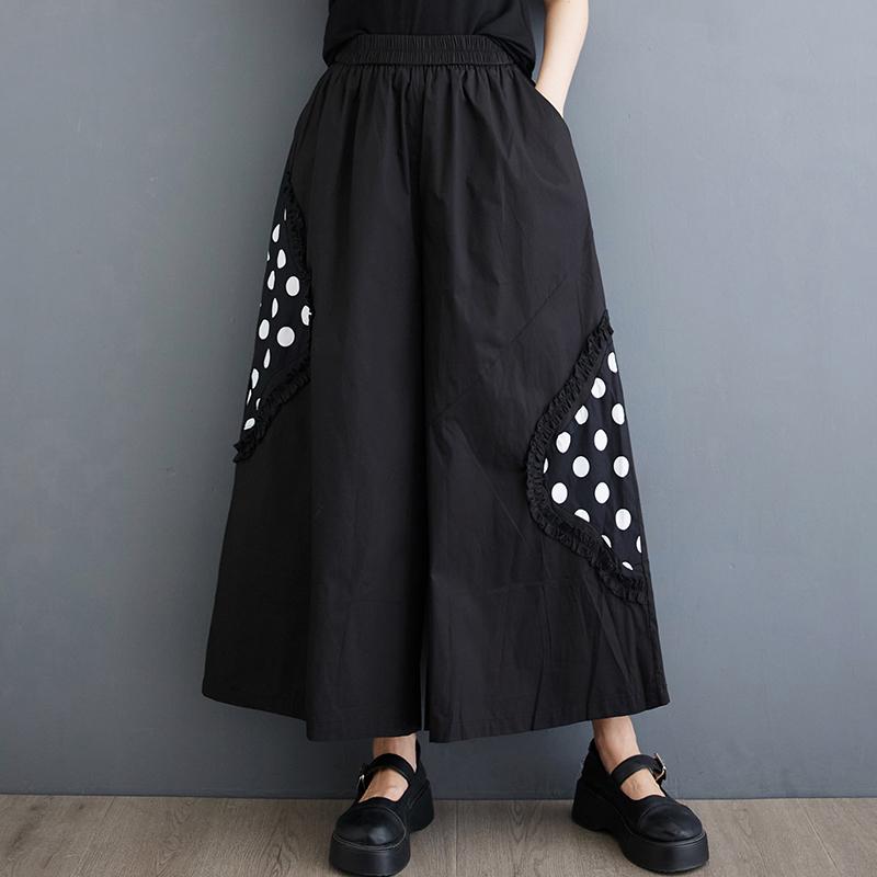 Calças femininas de algodão preto plus size vintage cintura alta casual solta verão perna larga