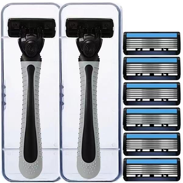 Six-Layer Manual Razor for Men with Stainless Steel Blades