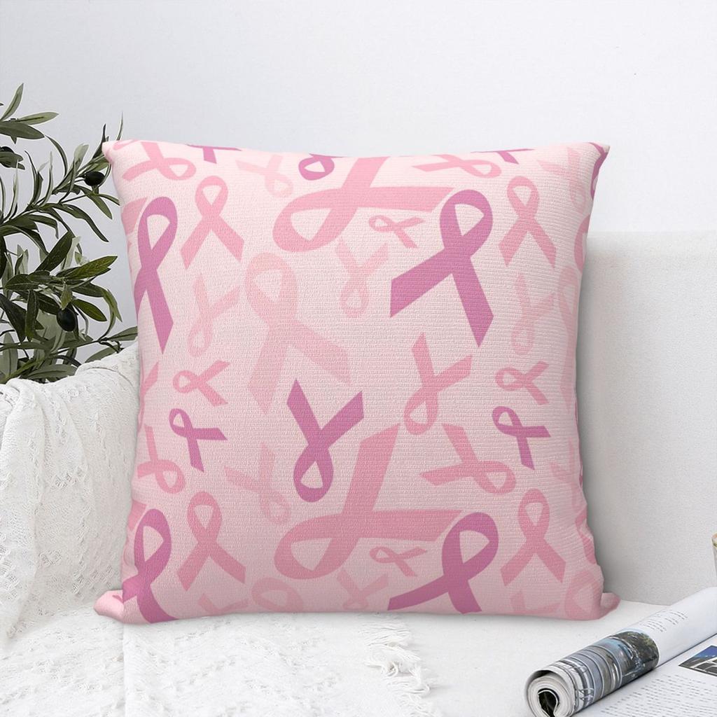 Pink Ribbon Pillowcase Polyester Cushion Cover Decor Breast Cancer Awareness Throw Pillow Case Cover Seat Zipper 4545cm