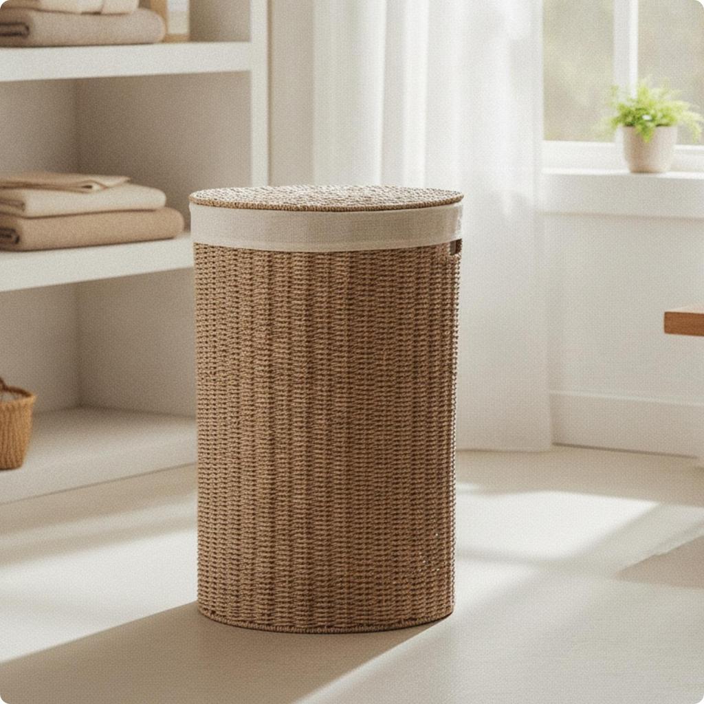 Laundry Hamper with Lid Handwoven Paper Rope Reinforced Woven Basket