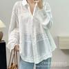 Spring Summer Shirt Women Lace Blouse Long Sleeve Basic Fashion Tops Tees Casual Loose White Tees