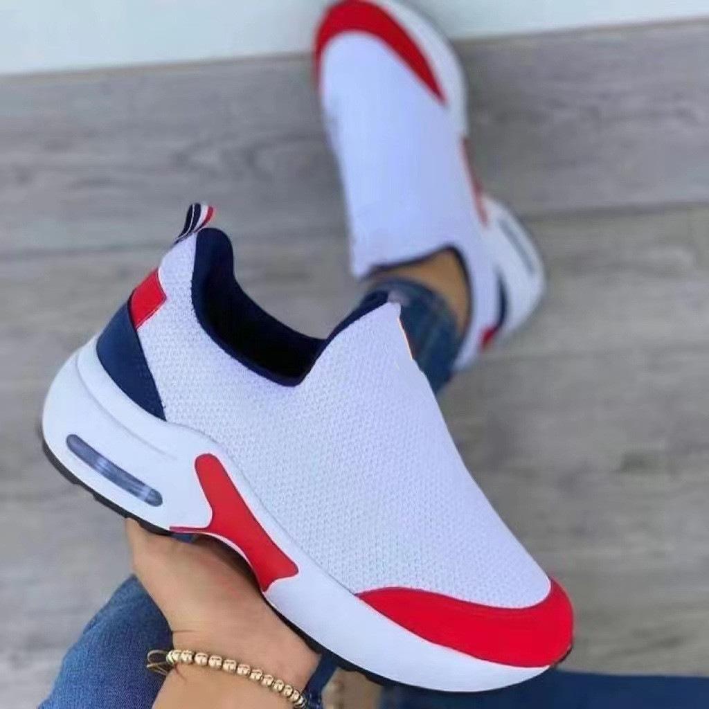 Summer Round Head Shallow Mouth Knitted Sports Shoes Women's Elastic Fly-knitted Air Cushion Single Shoes