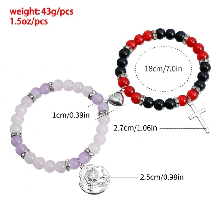 2Pieces Elegant Crystal Bead Bracelet Magnetic Clasp Handchain for Couples Adjustable Matching Wristbands Accessory