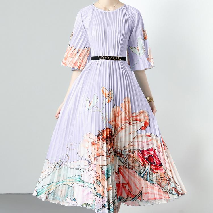 

Весна-осінь Жіноча елегантна вільна вечірня плісирована сукня з напіврукавом і довгим максі-халатом. One Size фіолетовий