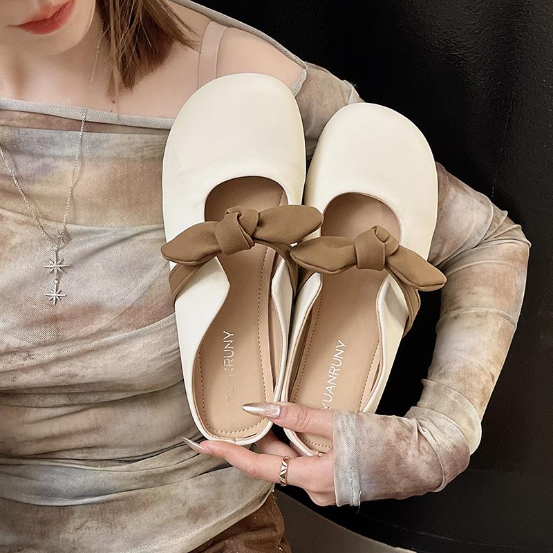 

Fashion Soft-soled, Topped Lazy Slippers for Women To Wear As Outerwear in Summer 2025, New French Bow, One-foot, Flat, Korean Style 40