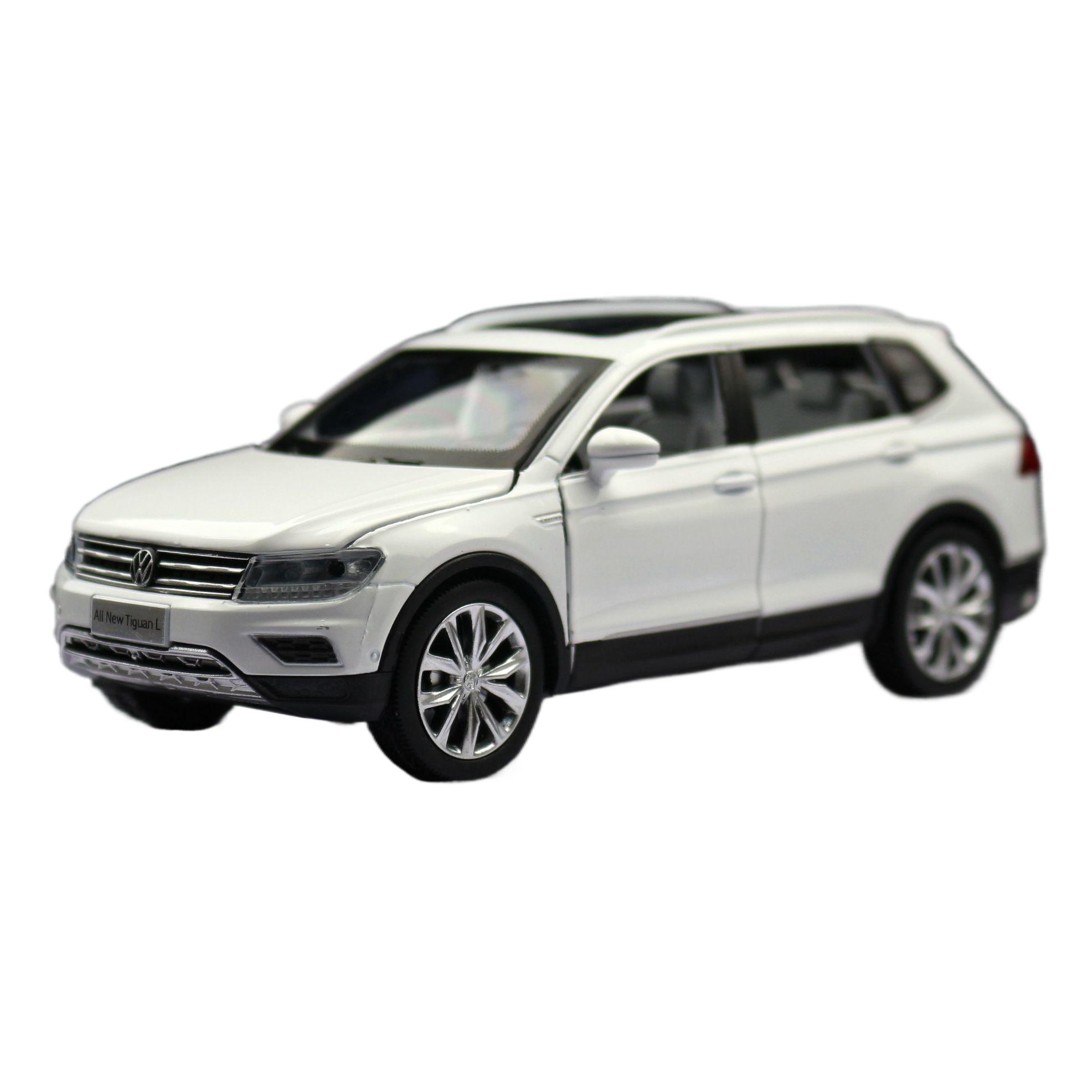 1/32 Volkswagen Tiguan L SUV Spielzeugauto Modell Diecast Legierung Miniatur Rückzugsantrieb Sound & Licht Sammlung Geschenk für Kinder Jungen Kind weiß