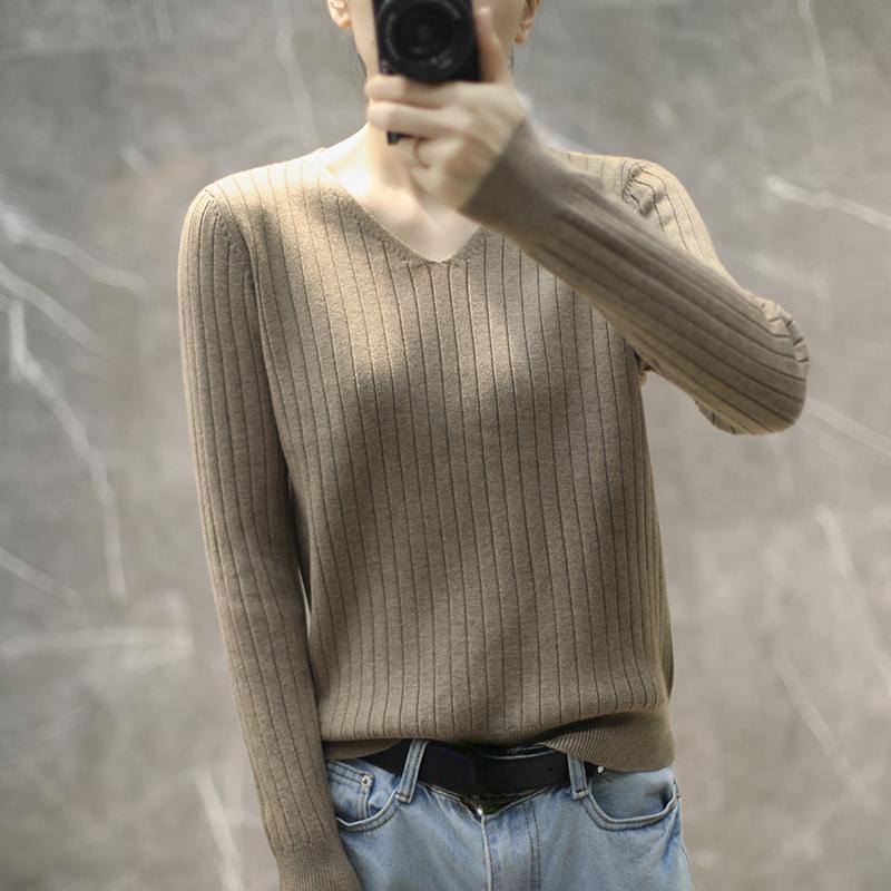 Autumn New Thin Casual Pullover Sweater Women Long Sleeve Base V-neck Knitted Sweater for Women Winter Bottoming Slim Fit Female Knitwear Tops 24744