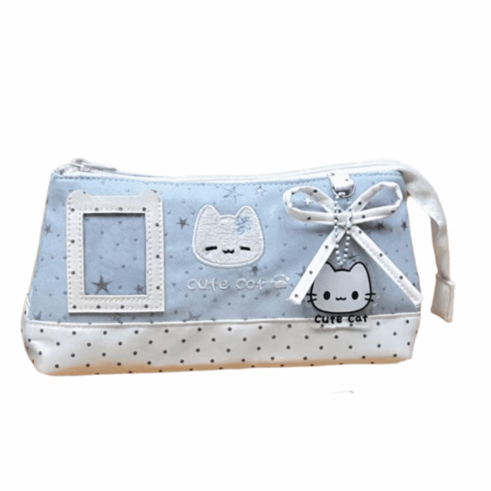 Large Capacity Cat Pattern Pen Case Multi-Layer Stationery Storage Pouch For Teen Students
