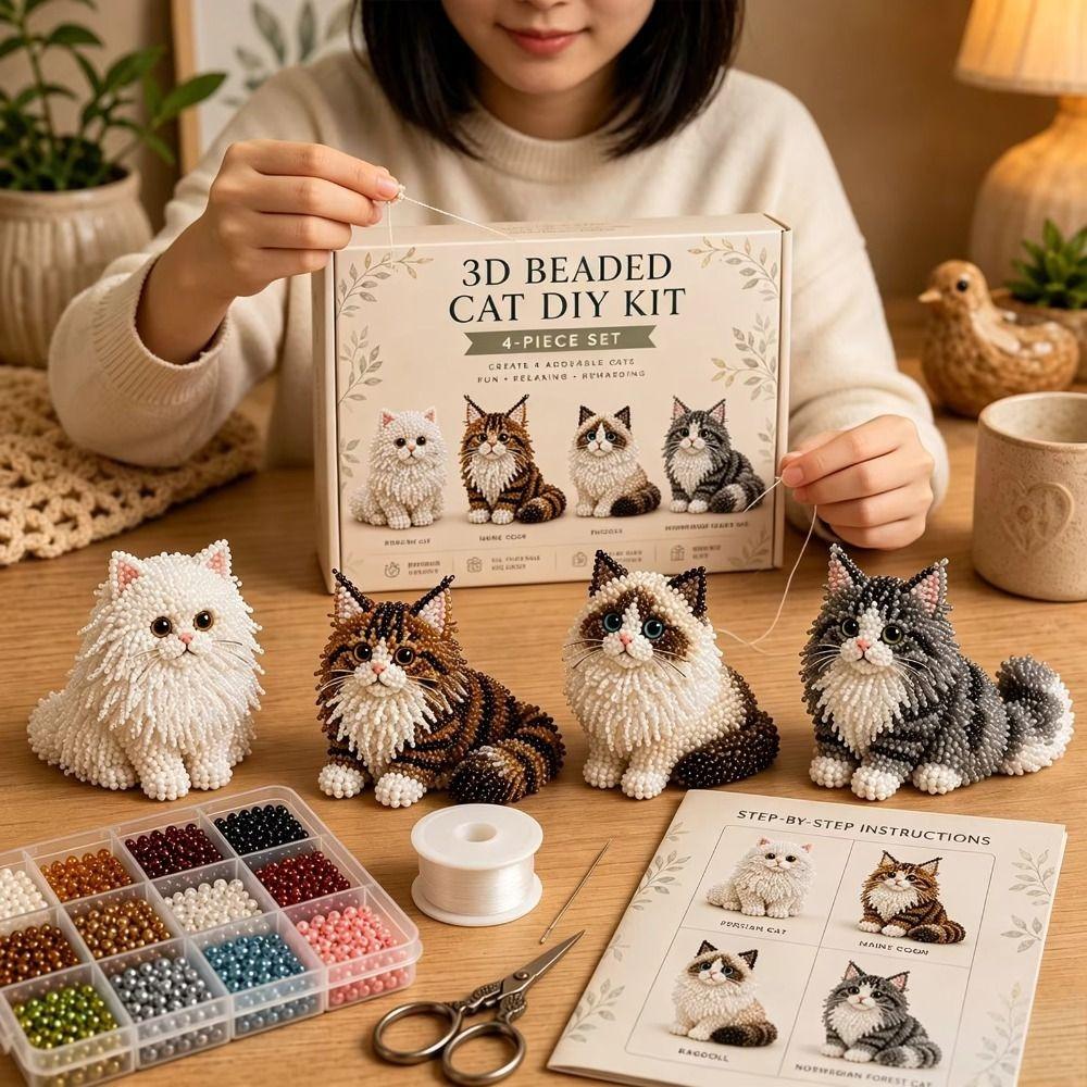 Colorful DIY Animal Bead Embroidery Kit Handmade Beadwork Art Craft Set Indoor Activities