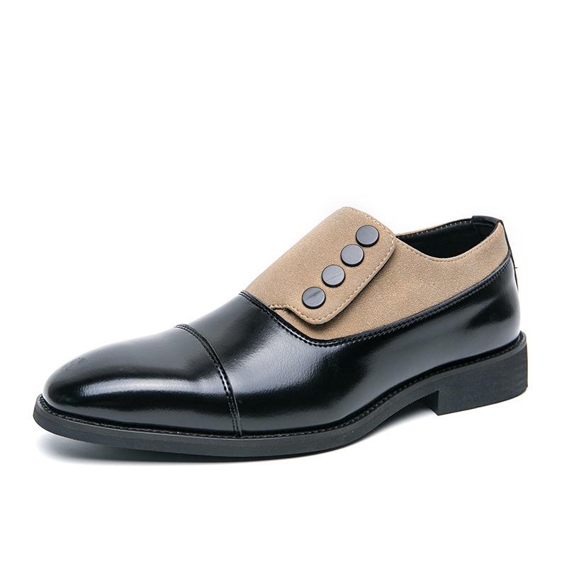 Herren Allwetter Spitz zulaufende Britische Leder Patchwork Slip-On Lässige Formelle Schuhe