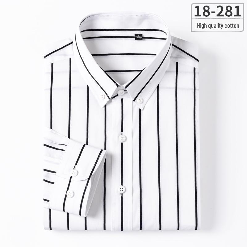 Men's Slim Fit Plaid Striped Pure Cotton Shirt