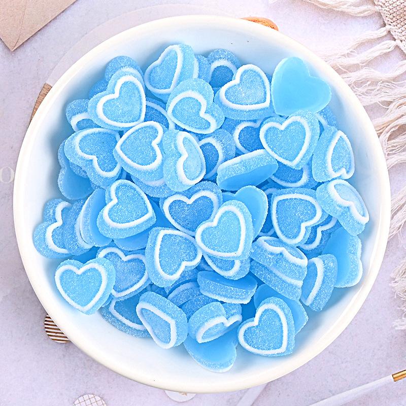 20 Pcs New Cute Mini Cartoon Heart-Shaped Candy Rubber Resin Flat Cabochons Scrapbook Diy Wedding Hairpin Accessories Craft G14