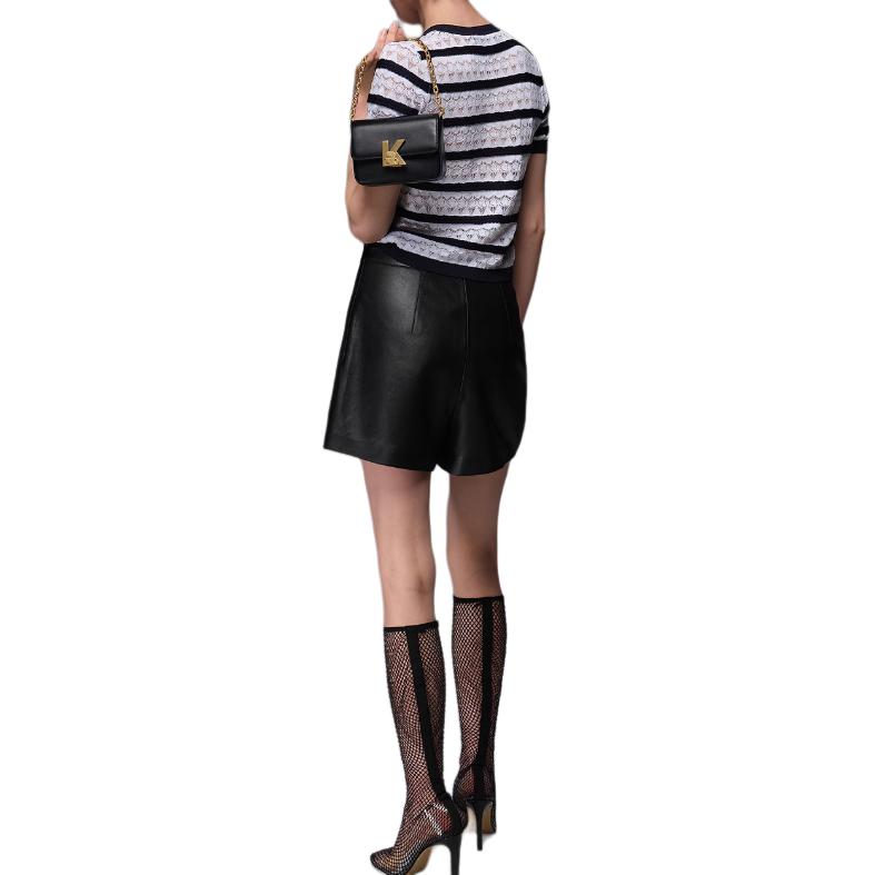 Karl Lagerfeld French Elegant Daily Commuting Dating Outfit Light Luxury Striped Knit Short Sleeve Sweater Women Tops M22L2312110