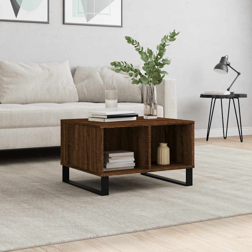 Coffee Table Brown Oak Effect 60 X 50 X 36.5 Cm Engineered Wood
