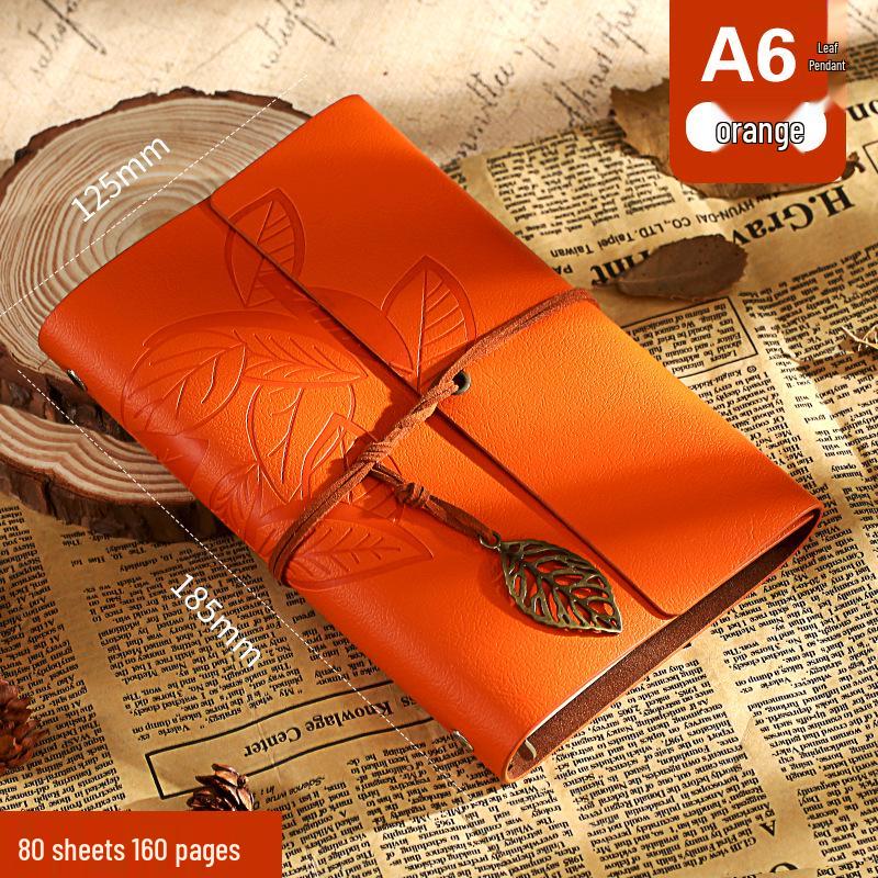 Retro Leaf Creative Diary: Cowhide Paper Gift Set for Students & Teachers - Convenient Sketch Notebook