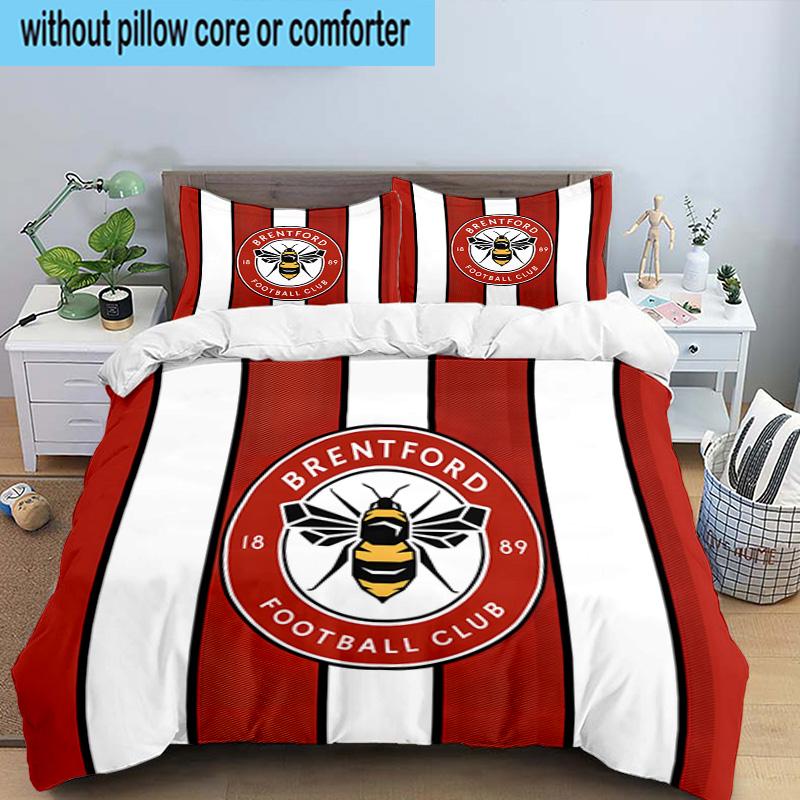 3PCS Brentford Football Club Crest Printed Bedding Set, Includes A Duvet Cover and Two Pillowcases for Bedroom, Suitable for All Seasons