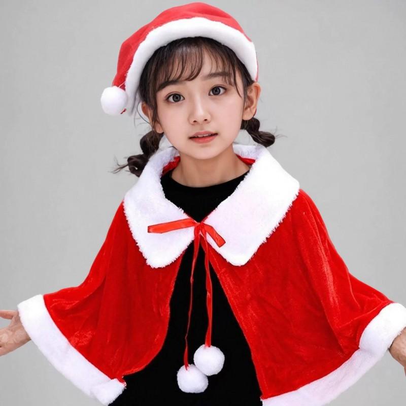 Girls Christmas Cape Velvet Cloak With Plush Trim Ties Holiday Party Cosplay