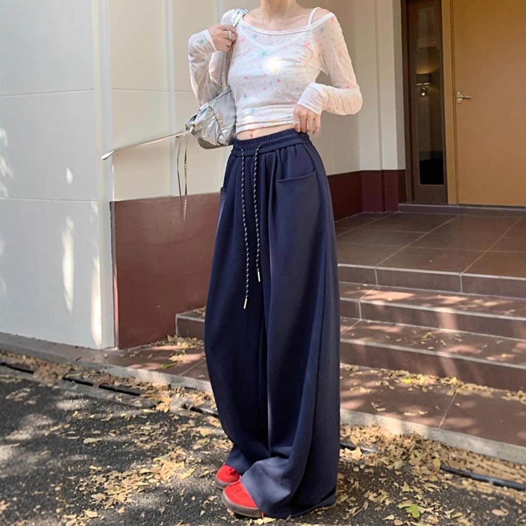 2026 Women s Plus Velvet High-Waist Wide-Leg Sweatpants - Autumn/Winter Casual Draped Mopping Style S