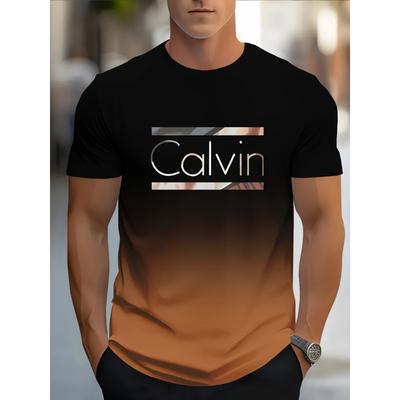 Gradient Color Cavell Letter Printed Men's T-shirt Summer Casual Sports Men Top Fashion Breathable Outdoor Short Sleeved T-shirt