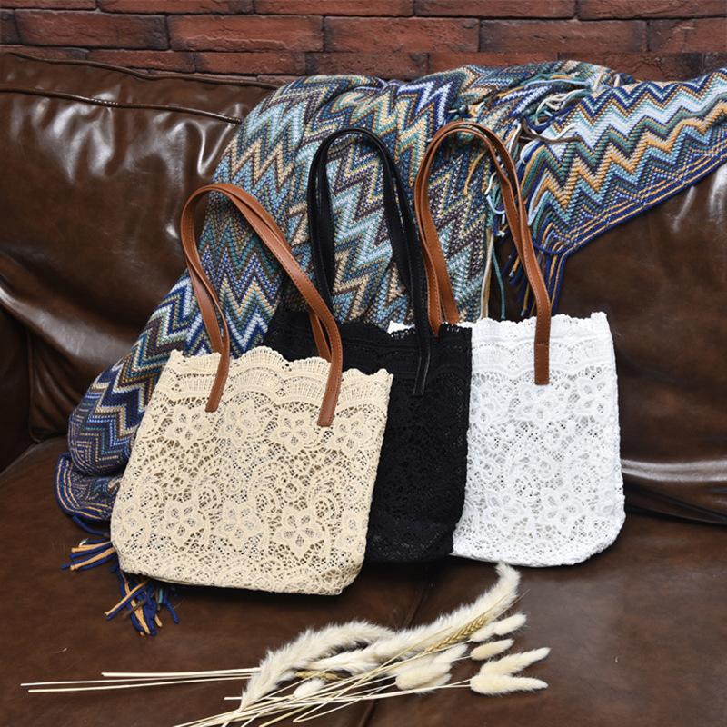 Lace Bag Women Ins Forest Style Beautiful Small Fresh Shopping Single Shoulder Handbag Embroidered Flower Hollow Tote Bag