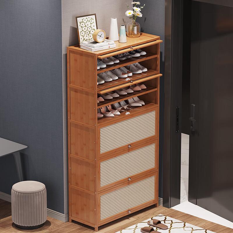 Modern Minimalist Bamboo Shoe Cabinet with Breathable Door