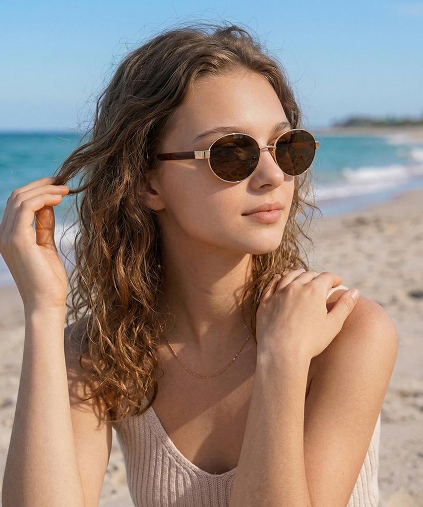 Tuditeo Dor Oval Metal Uv Protection Tinted Nylon Lens Sunglasses C4 Brown
