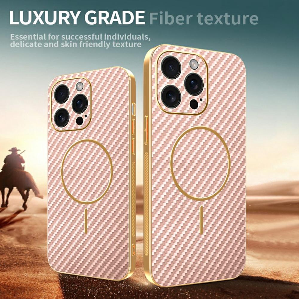 For iPhone 15 Pro Max Phone Case Carbon Fiber Textured Electroplated TPU Back Cover