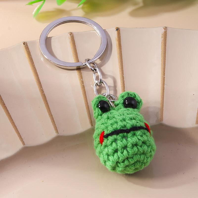 Cute Handmade Knitted Animal Keychain Crocheted Frog Keyring Pendant Key Holder for Women Girls Handbag Charms DIY Jewelry Gifts