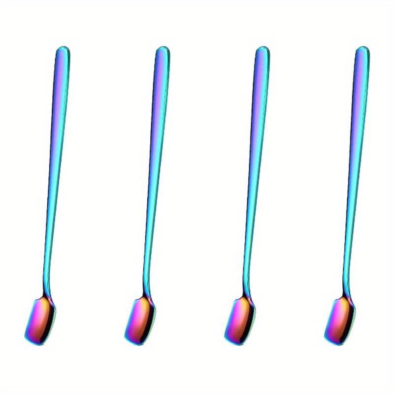 4 buc, set de linguri de desert reutilizabile din oțel inoxidabil cu mâner lung pentru uz casnic, restaurant și petreceri - perfect pentru înghețată, lapte și cafea
