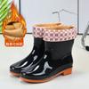 New medium tube rain shoes fashionable women's rain boots velvet warm water shoes waterproof and non-slip beef tendon sole rubber shoes