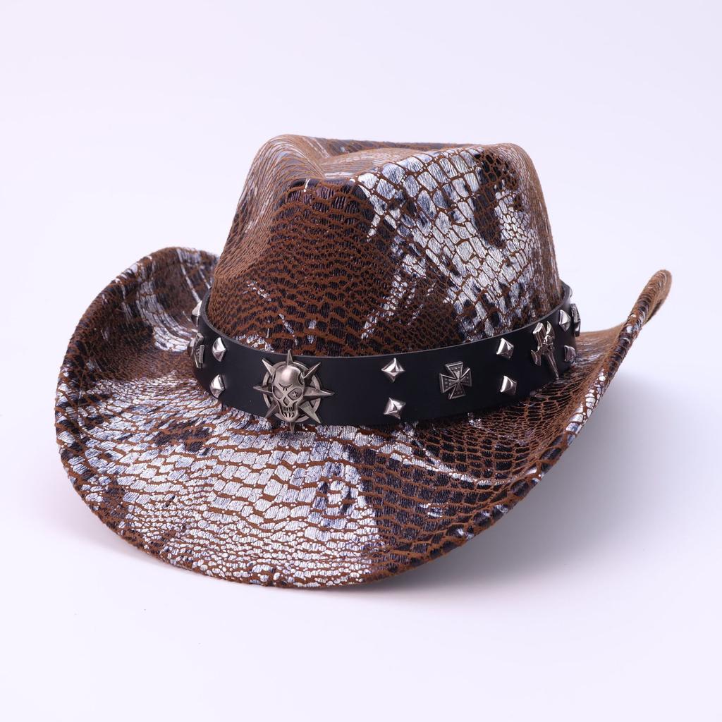 Temu Classic Crocodile Pattern Western Cowboy Hat Men'S And Women'S Curved Brim Top Hat