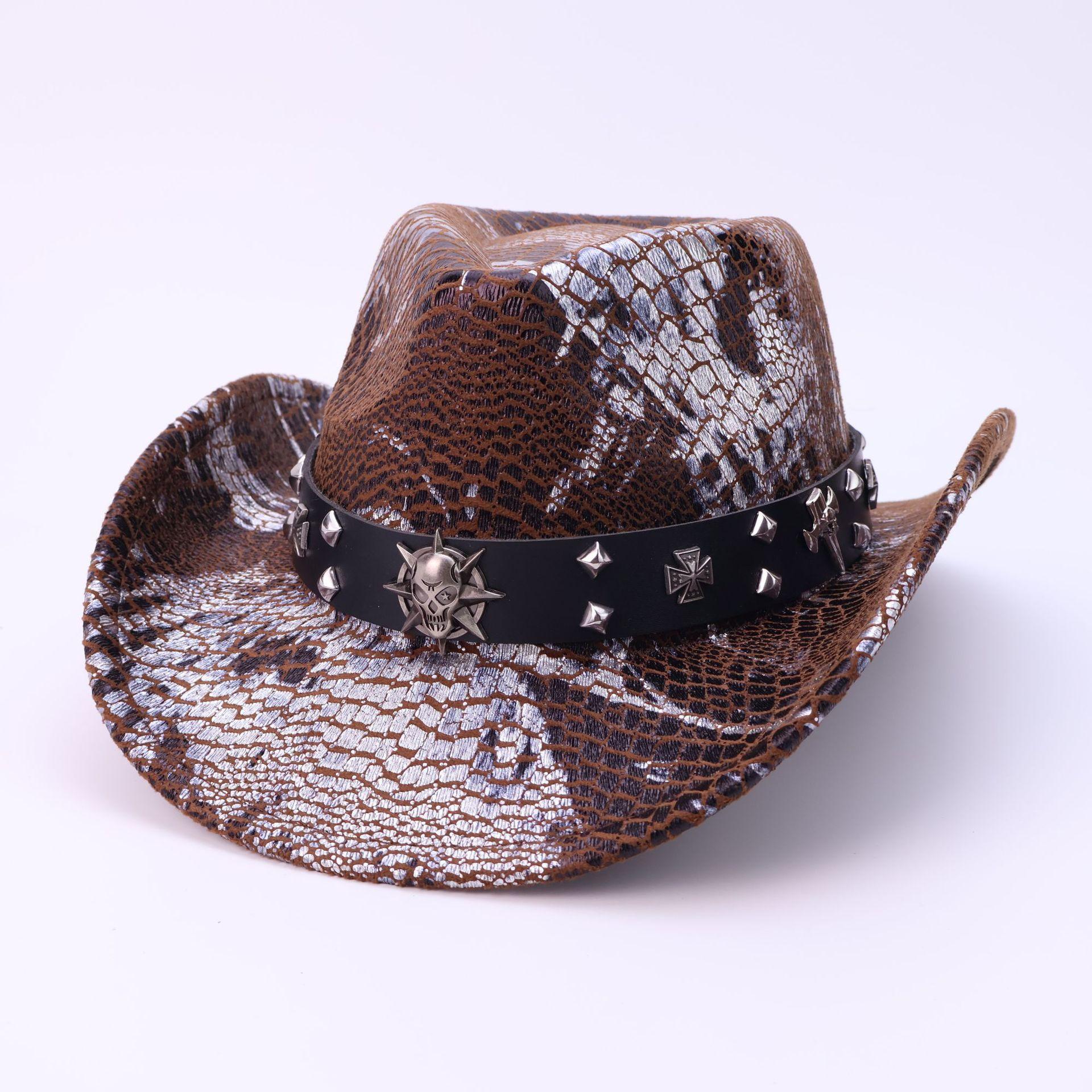 

Temu Classic Crocodile Pattern Western Cowboy Hat Men S And Women S Curved Brim Top Hat M（56-58cm） темно-коричневого кольору