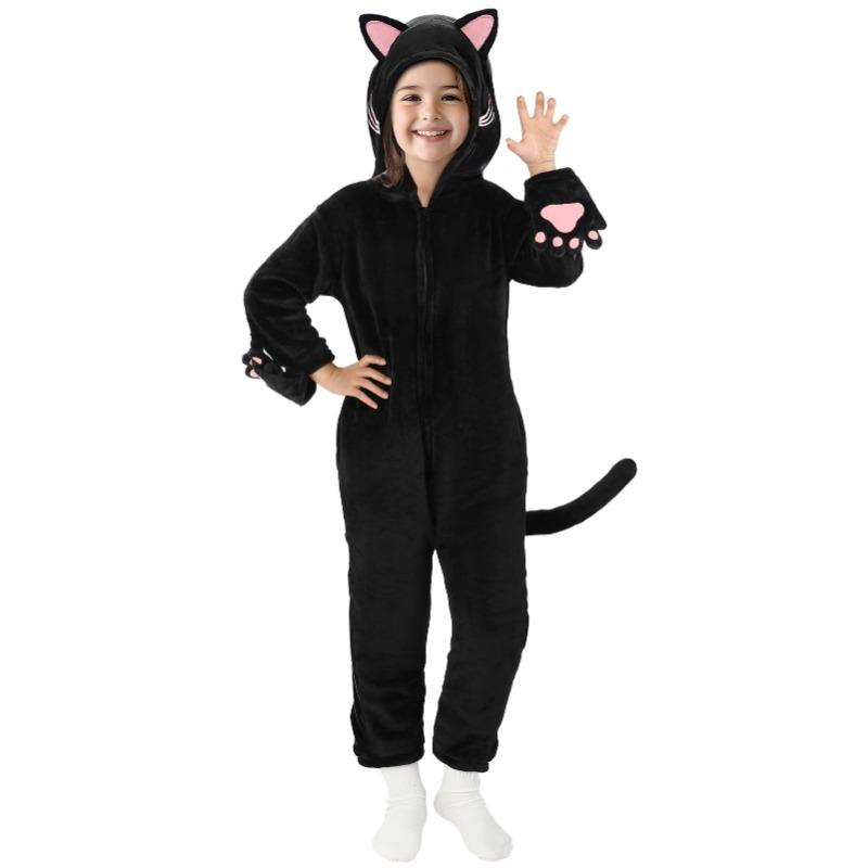 Carnival Christmas Enfant Black Cat Leopard Cosplay Costume Enfants Anime Pajamas Animal Onesies Kigurumi Halloween Jumpsuit