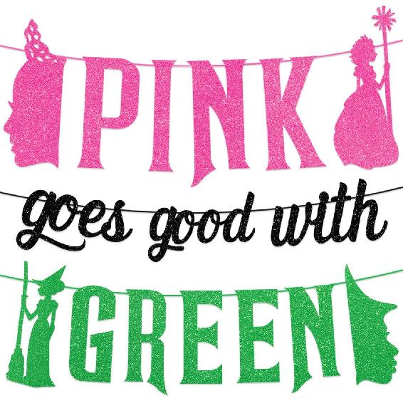 Witch Party Decorations Banner No DIY Glitter Pink Goes Good With Green Hanging Banner Pink and Green Happy Birthday Decorations for Fireplace Mantel