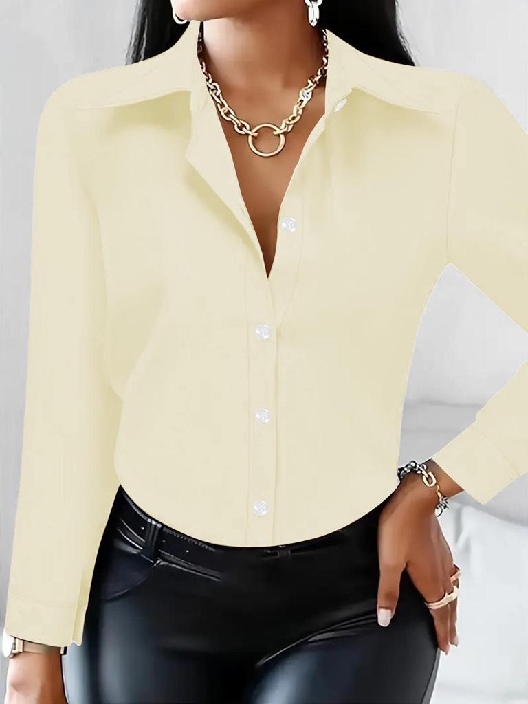 Elegant Women's Long-Sleeved Solid Color Shirt - Basic Casual Office Top