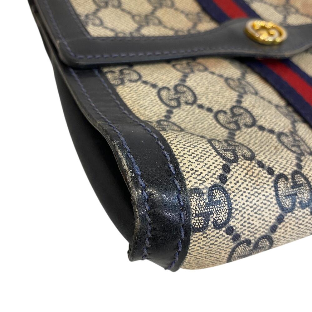 GUCCI Vintage Old Gucci Vanity Cosmetics Pouch Business Bag GG pattern sherry line PVC Clutch bag black PVC Used