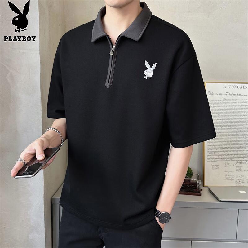 PLAYBOY Men s Short Sleeve Polo T-Shirt with Zipper Collar XL