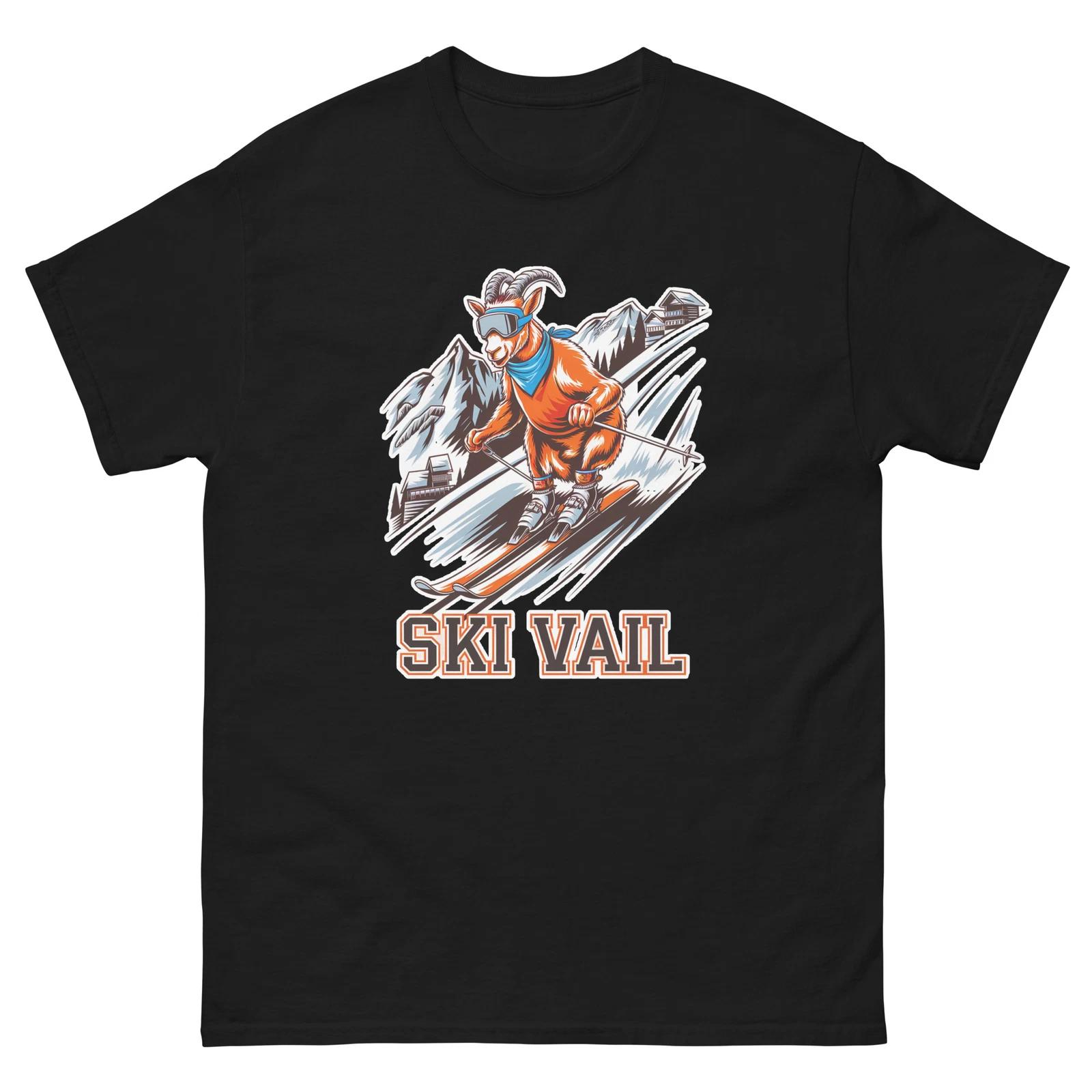 Ski Vail Mountain Goat Skiing Skier Animal T-Shirt 2XL