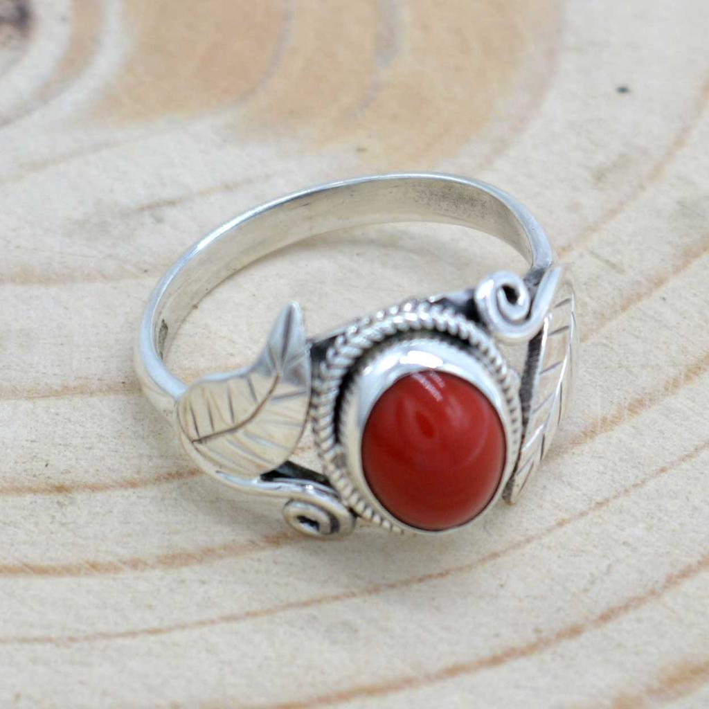 Red Coral 925 Sterling silver Ring, Gemsotne Handmade Women Ring