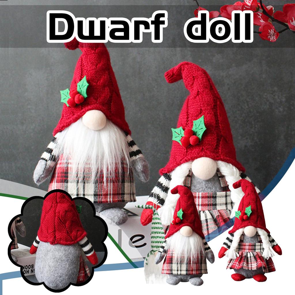 Poupée mignonne tressée sans visage, vieil homme à capuche à carreaux, décoration de bureau en peluche