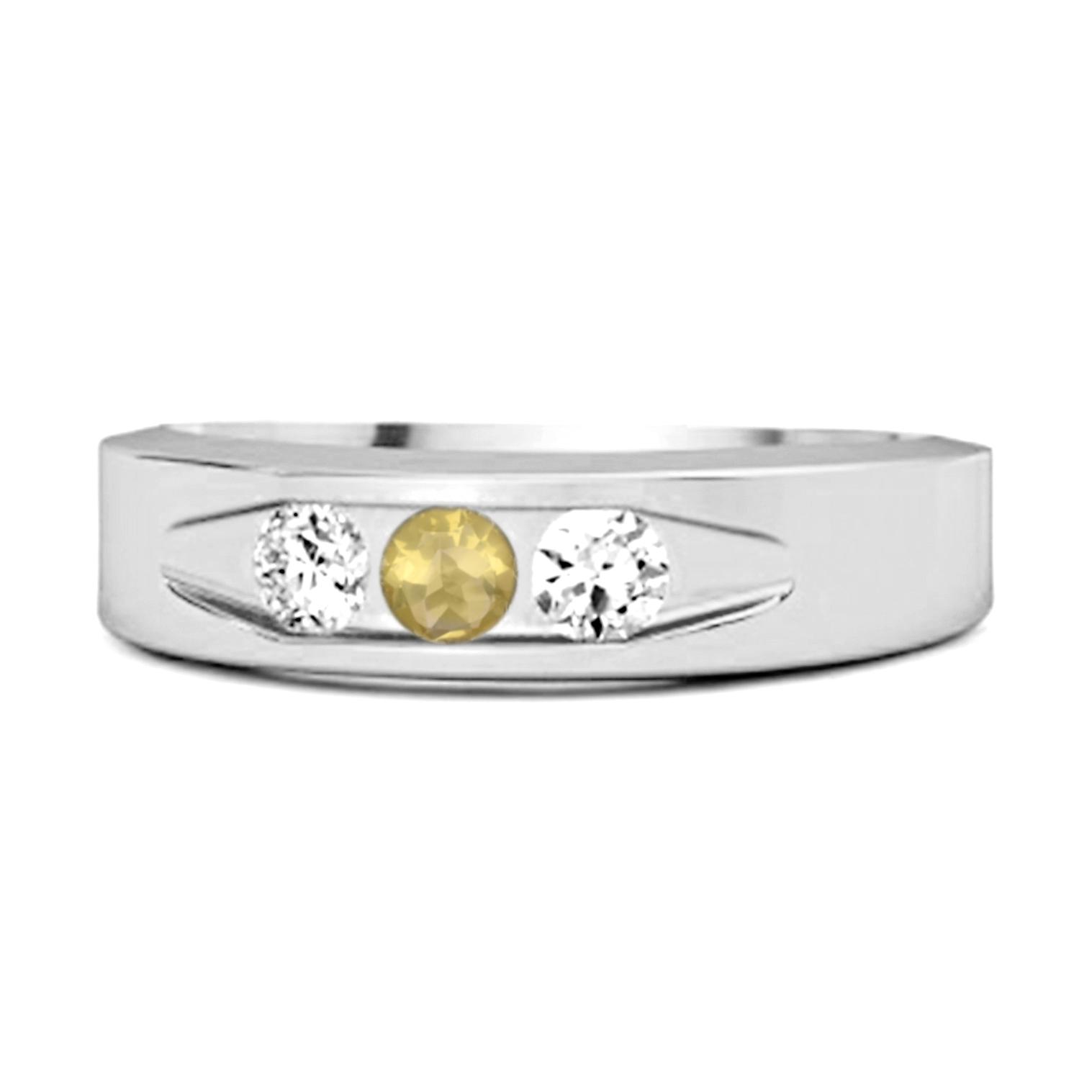 

Lemon Quartz Three Stone Band Ring - 925 Sterling Silver 6 біле золото кольору