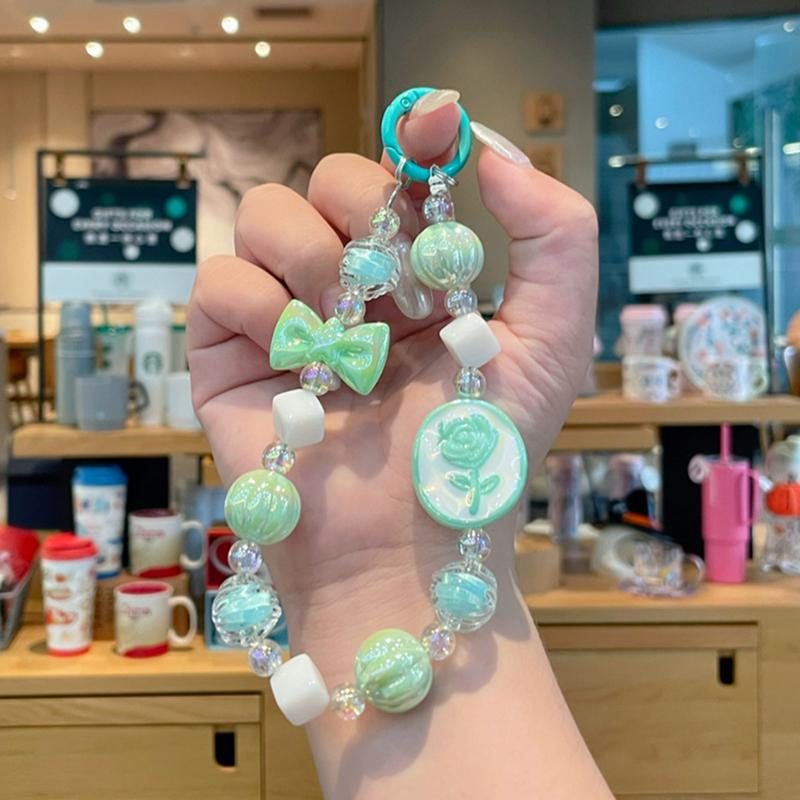 

Цветной акриловый ремешок для мобильного телефона, универсальный, милый, модный, с кусочками розы, бисерный, цепочка для мобильного телефона, сумка, украшение, подвеска зелёный