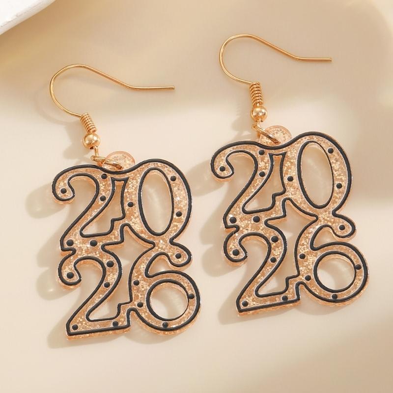 Delicate 2026 Theme Earrings Acrylic Fashion Accessories Party Wedding Earrings Suitable for Casual or Formal Occasions