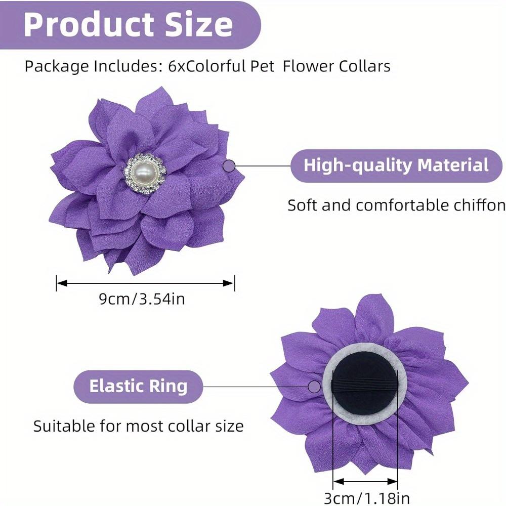 Dog Collar Flower Accessories with Pearls, Decorative Flower Charms for Dog and Cat Collars, Pack of 6