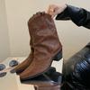 Retro brown V-mouth Martin boots fashion western cowboy boots rivet design sense cigarette tube boots women's short boots summer thin