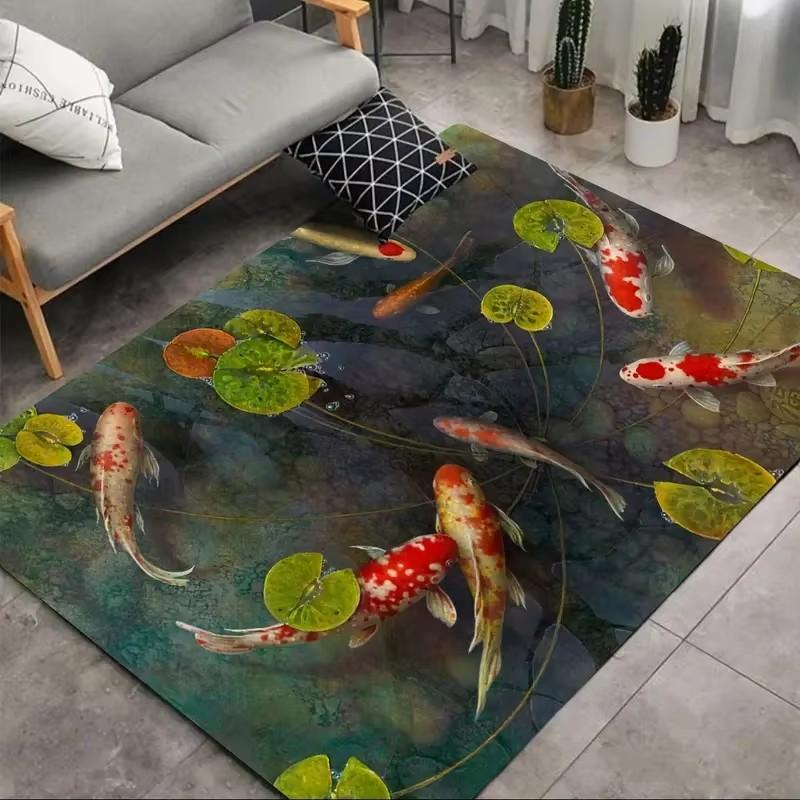 Alfombra de dibujos animados de peces Yin Yang naturalizados con carpa Koi para el hogar, sala de estar, dormitorio, sofá, felpudo decorativo, alfombra para área infantil, alfombra antideslizante