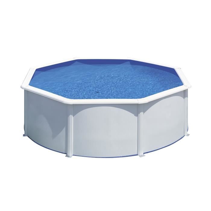 GRE - Kit Piscine hors sol acier ronde blanche Ø370 x 122 cm (Livrée avec filtre à sable et échelle)