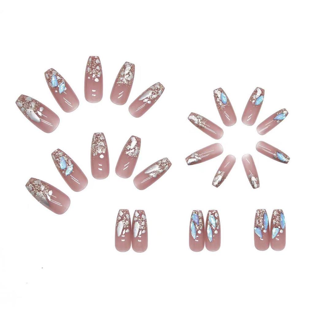 **Removable Sparkling Purple False Nails - Long Transparent Ice Ballet Style**